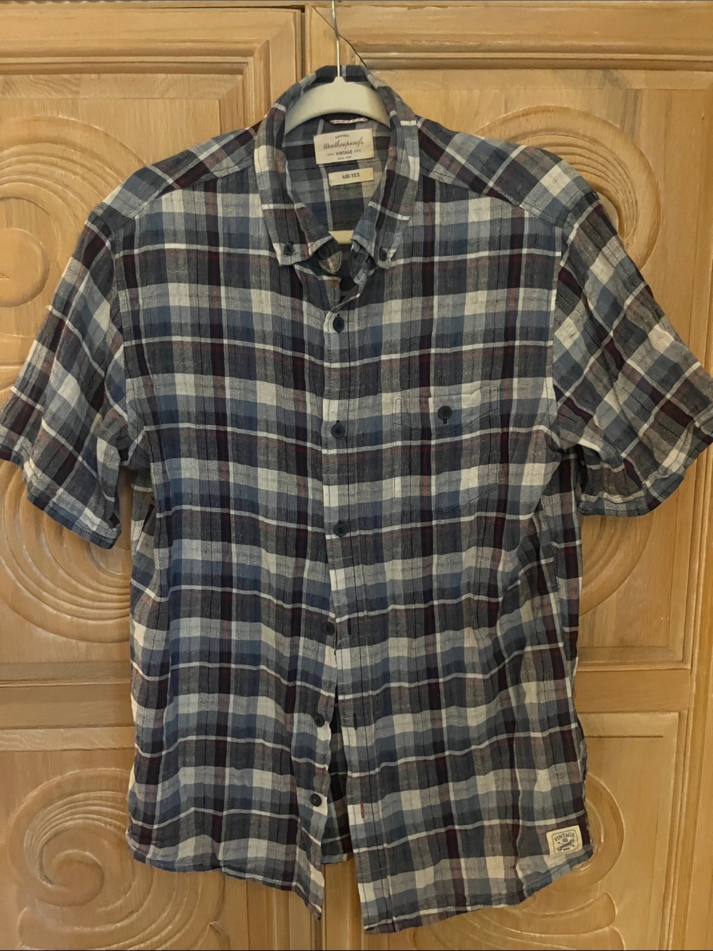 Short-Sleeve Plaid Button-Down Shirt - Blue & Gray